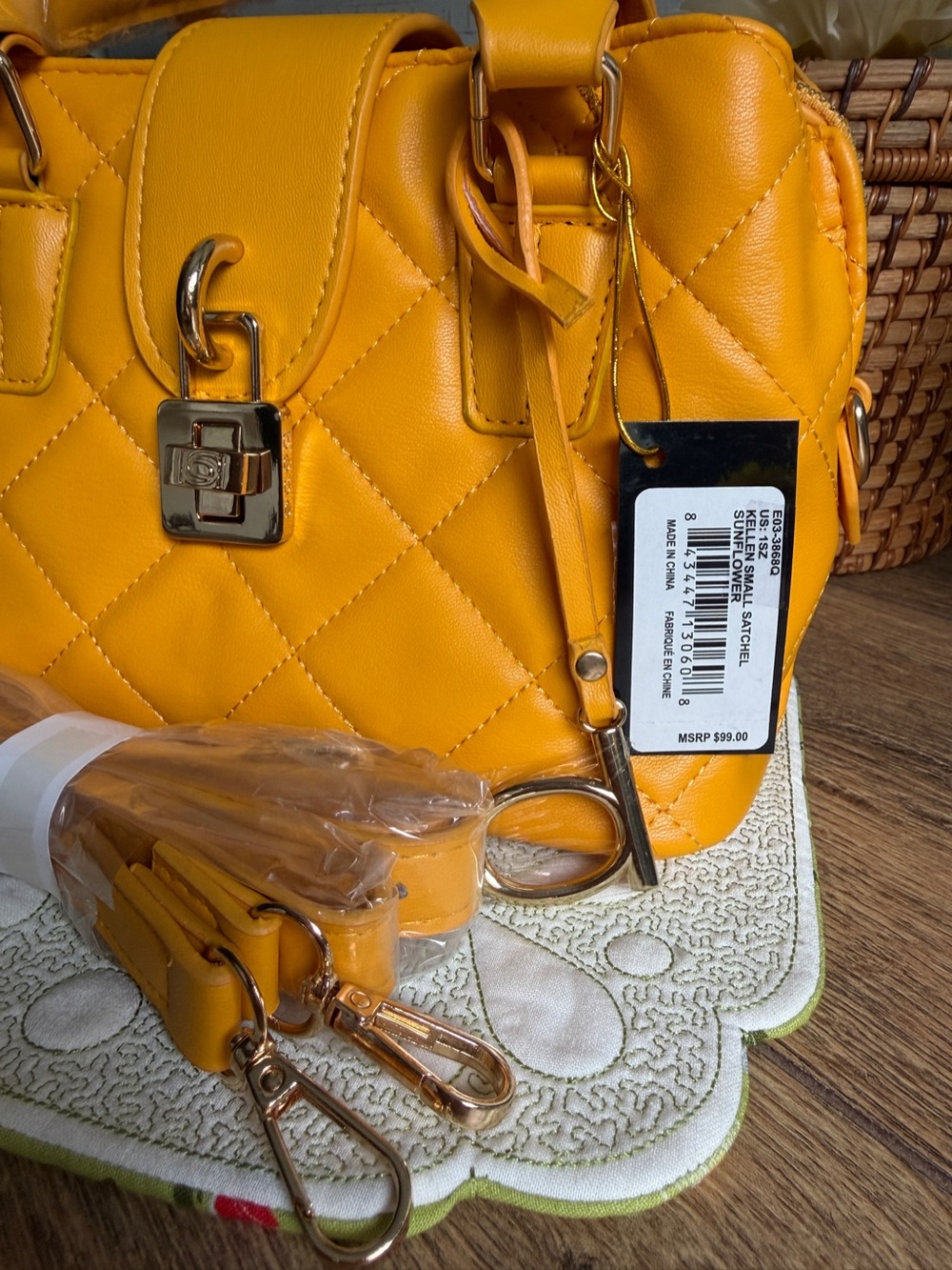 bebe Kellen Small VL Quilted Satchel Crossbody Bag in Sunflower Yellow – NWT - Picture 9 of 11